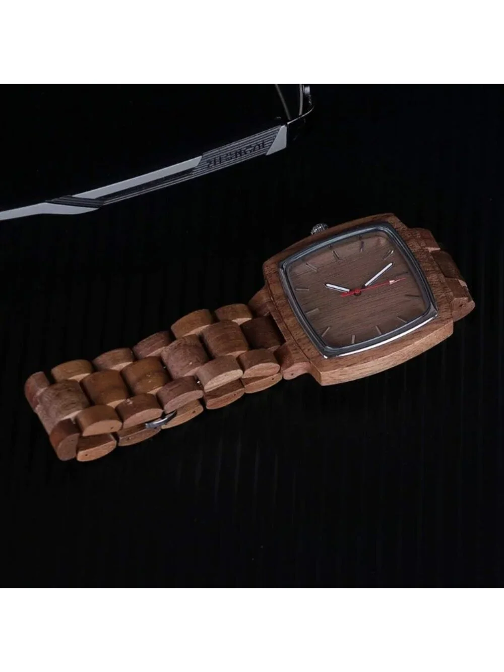 Men's Chocolaty Brown Classic Handmade Square Bamboo Analog Quartz Wooden Watch